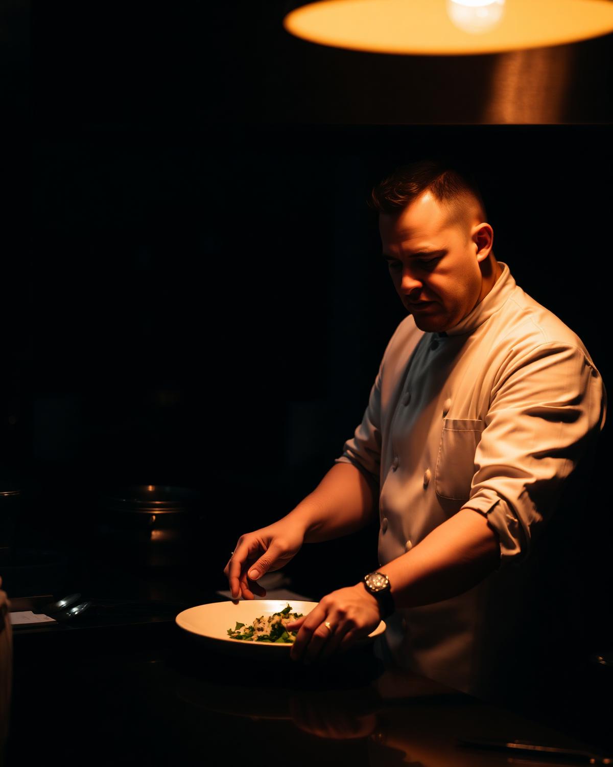 Chef Laurent Aubry plating